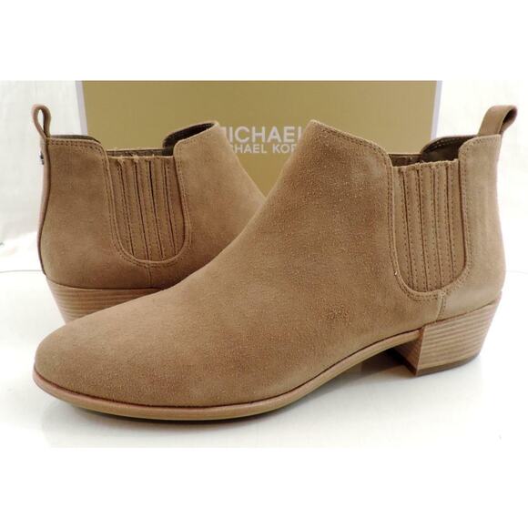 Women Michael Kors Shaw Flat Bootie Ankle Boots Suede Dark Khaki